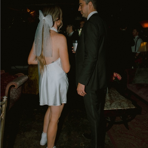 Show Me Your MuMu Jasmine Halter Mini Dress Womens Small Ivory Luxe Satin New - Picture 2 of 11